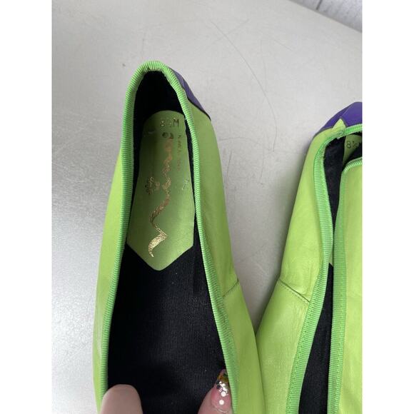 Nina Neon Leather Green Purple Slip On Flats Made in Spain Size 8.5 - Picture 3 of 5